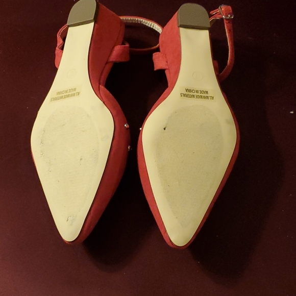 Red Faux Suede Ankle Wrap Wedges - Picture 8 of 11